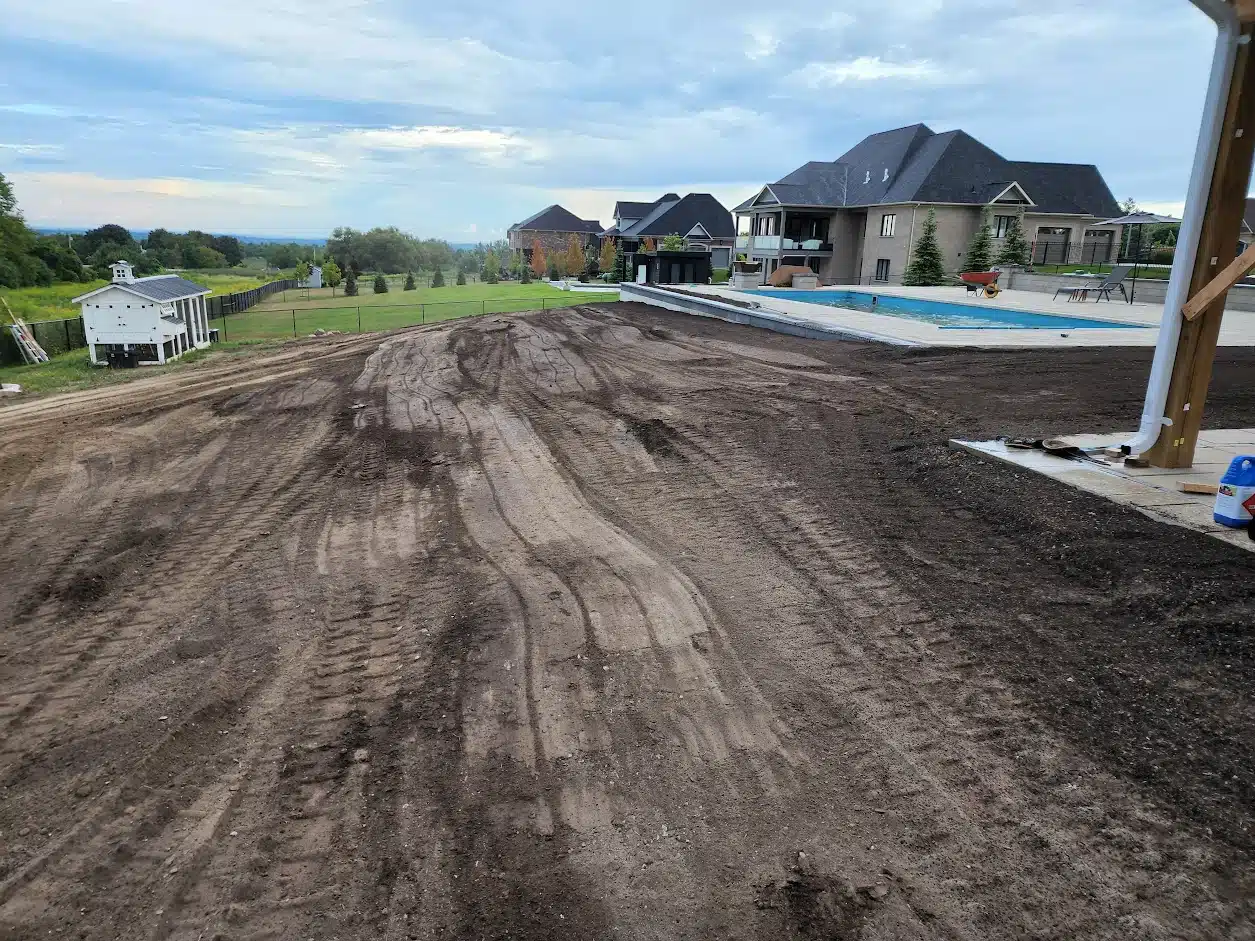 backyard under construction with pool
